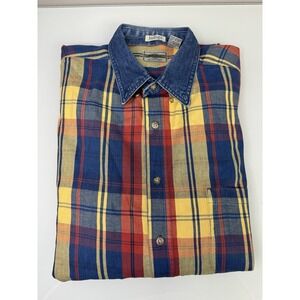 Vintage 90's Halifax Outfitters Indigo Button Up Plaid Shirt Size XL Colorful